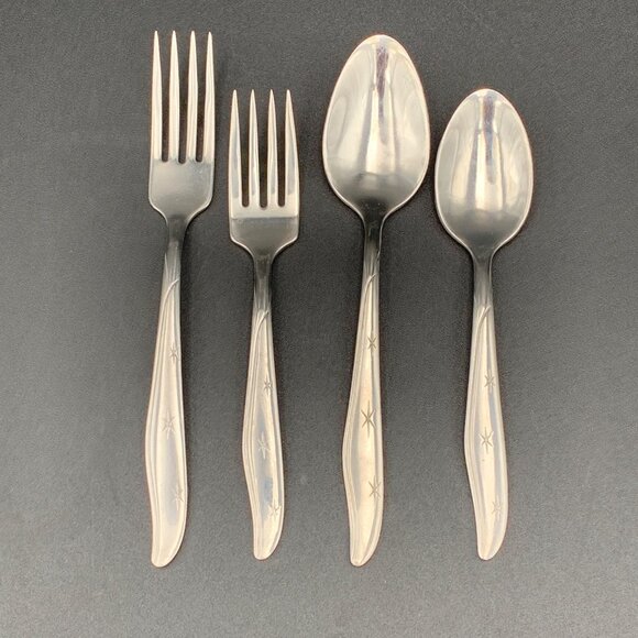 Marcrest Flatware Atomic Starburst MCM Set Dinner Salad Fork Tea Serving Spoon - Picture 1 of 5